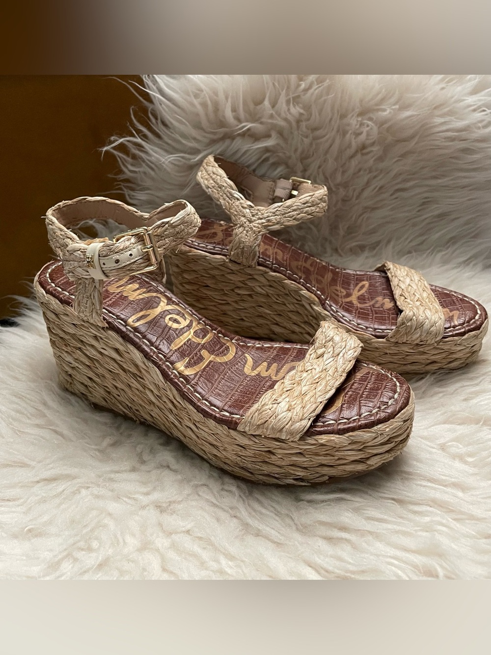 Sam Edelman Natural Braided Espadrille Wedge Sandals